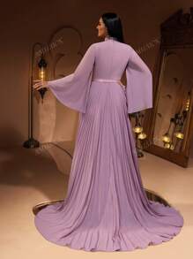 New Luxury Fashion Elegant Women'S Banquet Dress With Ruched Flare Sleeve Chiffon,Party Dress,Gown,Formal,Evening,Wedding Guest