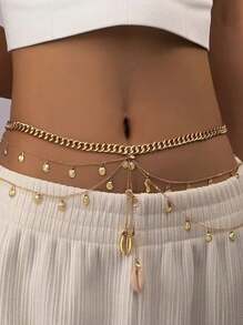 Handmade Shell Chain Tassel Waist Belt, Boho Style For Beach, Party, Daily Wear, Holiday Gift (Hand-Made With Slight Variations) - Yellow Gold - View 2