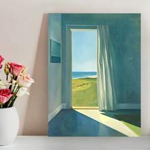 Fashion Seascape Outside The Door, Simple White And Blue-Wooden Frame Canvas Painting 1 Picture (3) Thickness 2.25cm/1 Inch, Home Gift Decoration, Room Decoration Aesthetics, Wall Decoration Art, Perfect Gift, Autumn And Winter Wall Decoration, Living Room Decoration, Bedroom Decoration, Kitchen Decoration, Entrance Decoration, Bathroom Decoration, Direct Wall Painting, High Quality Wall Painting Poster
