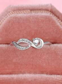 925 纯银简约扭曲锆石女士戒指，非常适合日常佩戴和生日礼物 - 銀色 - 查看 3