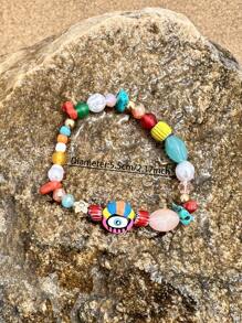 1 pieza Pulsera hecha a mano de cuentas de vidrio coloridas con diseño de ojo malvado, joyería boho de verano y playa para mujer (el color y la forma varían) - Multicolor - Ver 8