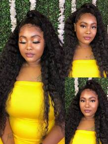 180% 密度优雅卷曲波浪蕾丝前假发 13x4 巴西处女真人发深卷曲蕾丝前假发透明预拔透明蕾丝深波浪款式 28 英寸 女士