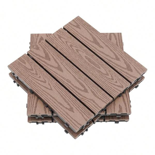 22Pcs WPC Terrassenplatten Holz Kunststoff FußBöDen Balkon Fliesen Dielen Boden Mit Drainagefunktion Bodenbelag AußEnbereich FüR Patio Balcony Garten Terrassen Quadratisch Kaffee Farbe 30X30Cm