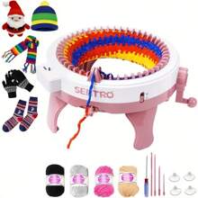 Knitting Machine 48 Needles, Smart Knitting Crochet Machine, Double Knit Loom Machine Kit,Knitting & Crochet Kit For Beginners,Adult/Children's Set DIY Knitting Loom Machine - Pink - View 1