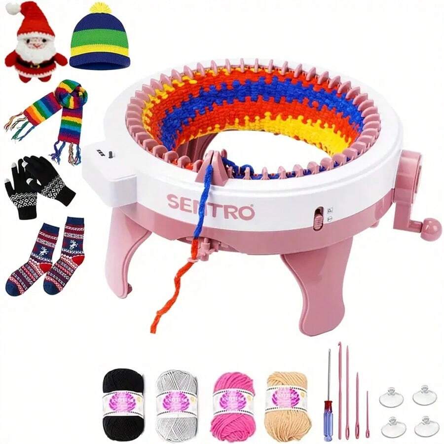 Knitting Machine 48 Needles, Smart Knitting Crochet Machine, Double Knit Loom Machine Kit,Knitting & Crochet Kit For Beginners,Adult/Children's Set DIY Knitting Loom Machine - Pink - View 1