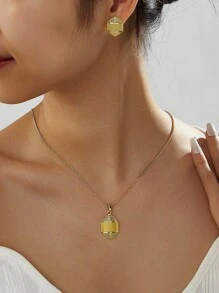 SEQUITO 3Pcs Charming Women Gold Plated Jewelry Set Conical Pendant Necklace Hollow Big Stud Earrings Evening Party Clothes Accessories