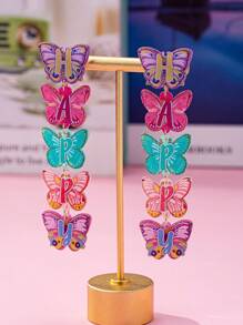 1 对时尚创意亚克力蝴蝶和字母吊坠耳环，彩色长款吊坠耳环，适合母亲节礼物 - 新蝴蝶 - 查看 4
