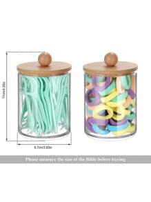 3 件装 Qtip 分配器带竹盖，10 盎司透明塑料化妆品储存容器，浴室棉签配件套装，化妆刷收纳盒情人节 - 彩色 - 查看 5