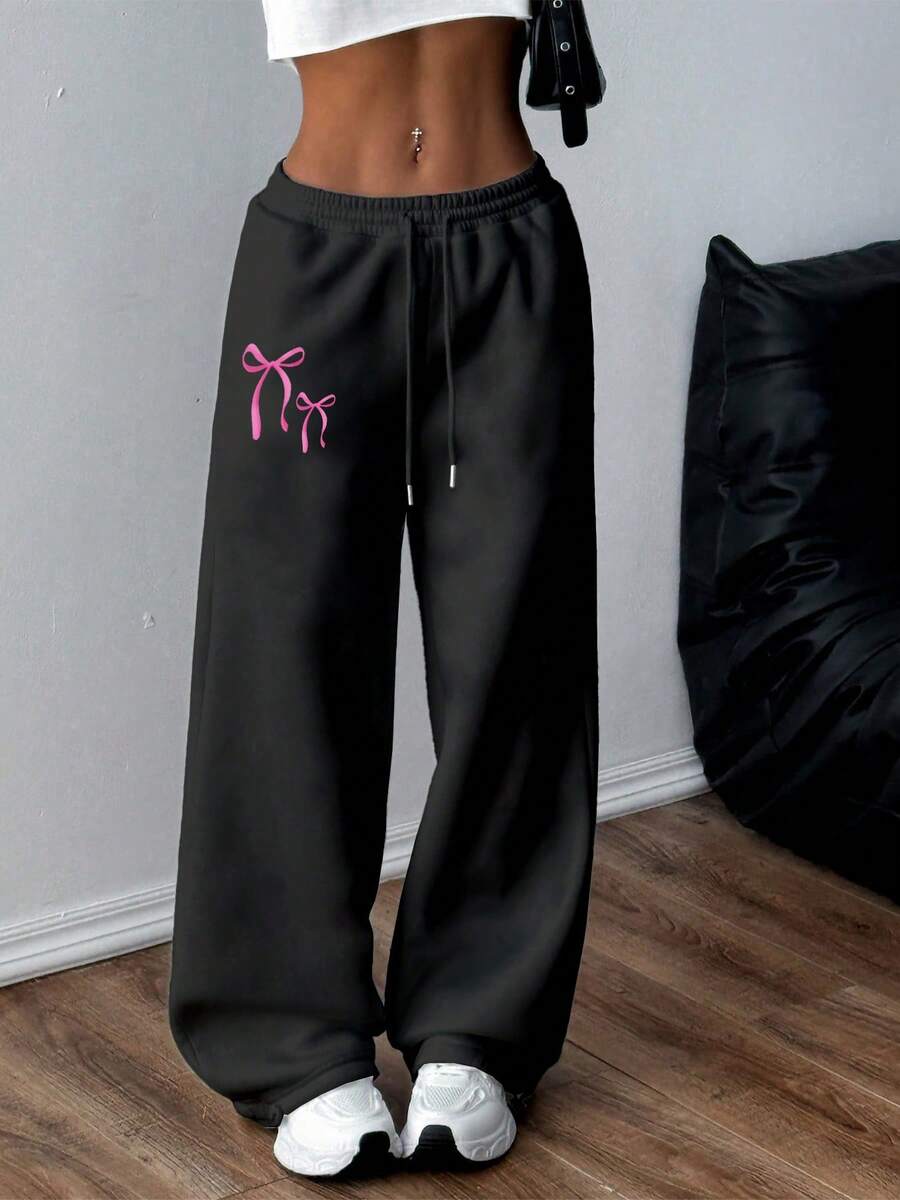 Pantalon de survêtement à imprimé nœud pour femmes, simple, jeune, de campus, , décontracté, pour les déplacements, les sports, la remise en forme, l'extérieur