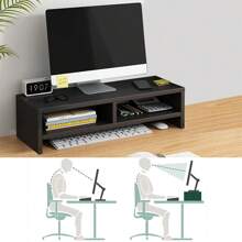 Computer PC Monitor Stand Desktop Laptop TV Display Screen Riser Stand With Storage Shelf 50x20x13cm - Black - View 1