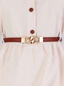 Women's Dress Accessory Summer, Drawstring Waist Belt, Adjustable Fashion Chain Buckle, Simple Dress Strap For Shirt, Solid Color Casual PU Leather Waist Belt