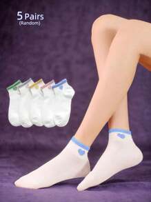 1/3/5 Pairs Of Multi-Color Heart-Shaped Pattern Socks For Spring, Autumn And Summer. Sweet And Cute. Soft, Comfortable And Breathable. Suitable For Home Travel. - Multicolor - View 1