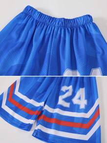 Boys' Basketball Uniform Sports Set, Short Sleeve Top & Shorts - Blue - View 5