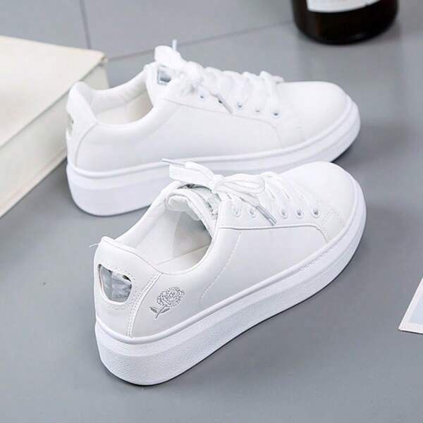 Korean Style Versatile Student Flat Skateboarding Shoes, Spring Autumn Fashion Sneakers Low-Cut White Casual Shoes