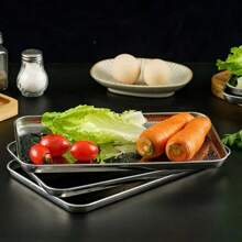 1 Pieces 3 Pieces Of Stainless Steel Square Multi-Functional Flat Base / Plate / Tray, Mini Version, 10.43 Inches * 8.07 Inches * 0.47 Inches (Large) / 10.43 Inches* 6.1 Inches * 0.47 In (Medium) / 8.93 Inches * 5.7 Inches * 0.47 Inch (Small), Depth / Height 1.2 Cm / 0.47 Inches, Tiramisu Multi-Functional Flat Base, Cold Noodle Steamed Rice Plate