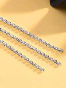 1pc Silver Luxurious Bling Crystals Double Row Long Tassel Chain Necklace For Women - Silver - View 5