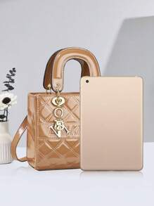 优雅钻石绗缝女士单肩包和休闲斜挎包 - 非常适合日常通勤，钻石刺绣包，手机包，零钱包手提包，理想的礼物选择 - 卡其色 - 查看 4