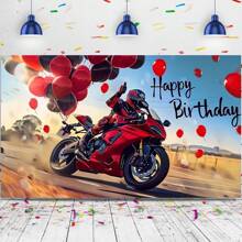 1pc Motorcycle Rider Birthday Party Backdrop Banner For Party Backdrop Wall Decoration, Celebration And Birthday Anniversary Decoration, Indoor And Outdoor Use - Multicolor - View 1