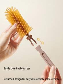 Ensemble de brosses portables pour bouteille avec ours, comprenant une brosse pour bouteille, une brosse pour tétine, une brosse pour paille, une brosse pour tasse, un support d'égouttage et une boîte de rangement de voyage