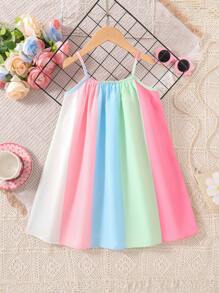 Girls' Summer Casual Colorful Strap Dress - Pink and Purple - View 5