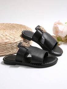 动物图案装饰绑带凉拖鞋,儿童轻便休闲室内/室外拖鞋,男女通用夏季新款时尚人字拖 - 黑色 - 查看 8