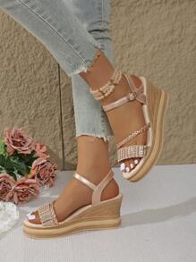 Women's Platform Sandals, Casual Open Toe Thick Sole Shoes, Comfortable Strap Sandals,Summer Outfits,Travel Essential - Champagne - View 5