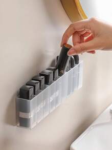 1pc Space Saving Wall Mounted Makeup Organizer - Plastic, Can Hold Lipstick, Brushes And Nail Polish, Portable Design, No Power Required, Makeup Brush Holder