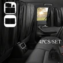 Juego de 4 piezas, set universal de cortina de privacidad que consta de 1 cortina divisoria, 2 cortinas laterales y 1 bolsa de almacenamiento - Cortinas opacas para viaje, camping y sueño - Para una instalación fácil y máxima privacidad