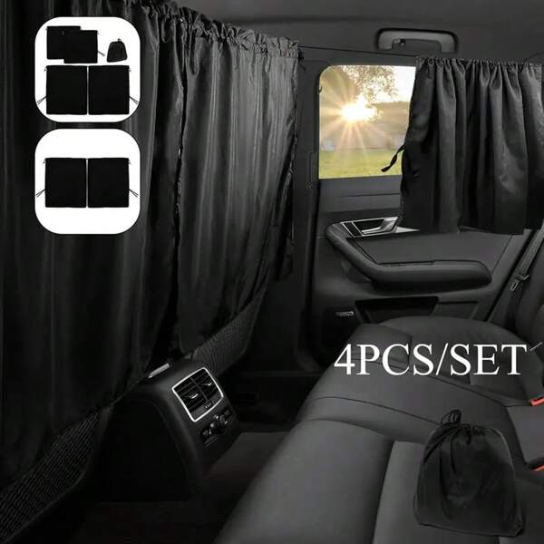 4-Piece Set, Universal Privacy Curtain Set Consisting Of 1 Partition Curtain, 2 Side Curtains And 1 Storage Bag - Travel, Camping And Sleeping Blackout Curtains - For Easy Installation And Maximum Privacy