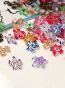 1 Box Of 50 Nail Ornaments Mixed Soft Carved Ice Crystal Flower Three-Dimensional Resin Multi-Color Lily DIY Nail Decoration
