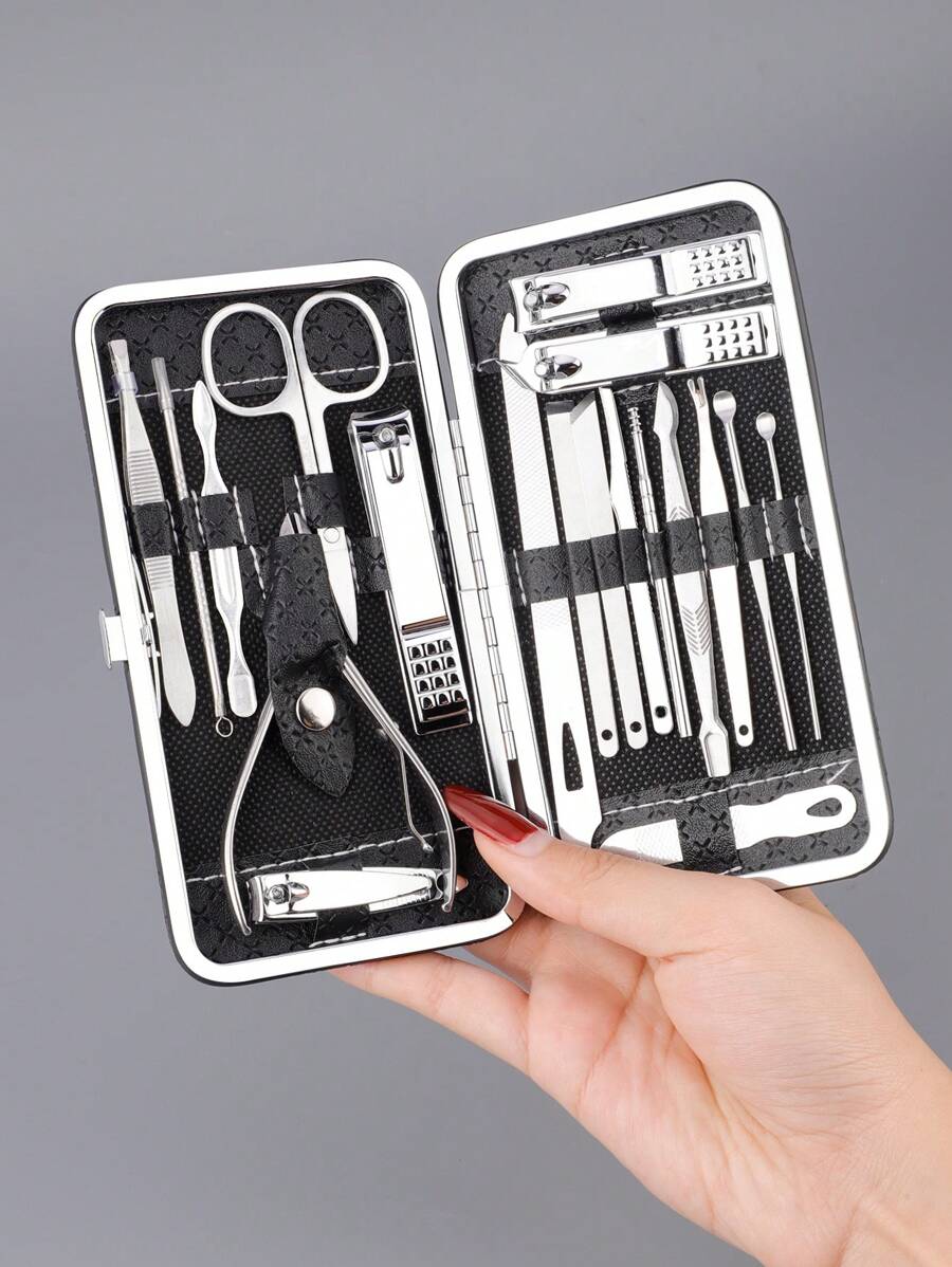 19pcs Nail Care Set, Stainless Steel Nail Clippers, Ear Pick, Manicure Tools For Home Use