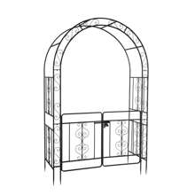 SUNROAD 7ft Double Layer Arched Roof With Black Wrought Iron Arched Courtyard Gate - Black - View 5