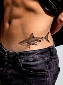 1/2 Pcs Waterproof, Sweat-Proof, No-Reflection Classic Shark Temporary Tattoo Stickers, Suitable For Fashionable People In Daily Use - Black - View 5