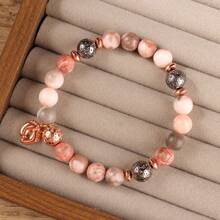 1st First Mother's Day Gifts For New Mom Pink Zebra Natural Stone Beads Bracelet Women With Foot Cute New Parents After Birth Postpartum Mother's Day Card To Daughter Friend