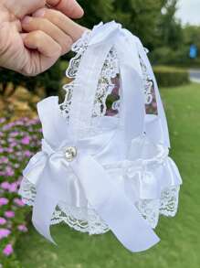 1 pieza Canasta grande para niña de las flores para bodas, canasta de boda de hadas, canasta de pétalos de marfil, confeti, dulces, suministros para fiestas, canasta de frutas, decoración del hogar, regalos, decoraciones de cumpleaños, decoraciones de fiesta, decoraciones de despedida de soltera, verano, playa, regreso a la escuela, suministros escolares, decoración de habitación