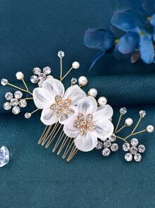 1pc Elegant Handmade Crystal Flower Hair Clip/Comb For Women, Suitable For Weddings, Parties, Everyday And Holidays Wear