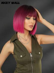 Peluca estilo bob corto de 12 pulgadas con flequillo, adecuada para uso diario