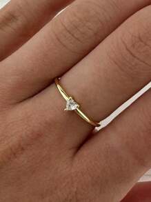 1枚女士戒指,心形黃金婚禮訂婚新娘珠寶鑽石戒指,浪漫時尚 - 金色 - 查看 9