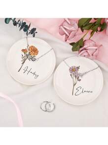 Personalised Birth Flower Trinket Dish, Watercolor Flower Ring Dish, Birthday Jewelry Dish Gift For Friend, Wedding Bridesmaid Gift, Personalized Jewelry Boxes, Personalized Ring Plates