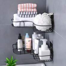 1pc Bathroom Corner Shelf, No Punch Corner Shelf, Bathroom Shelf, No Drilling Metal Storage Rack For Bathroom, Kitchen And Dormitory, Space Saving, Outdoor Storage Cabinet Rack, No Punch Triangle Storage Rack Bathroom Accessories Rack, Wall Mounted Toilet Storage Cabinet, Shampoo, Lotion, Cosmetics Storage Rack, Bathroom Accessories