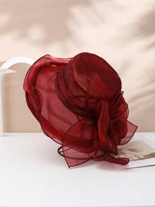 1pc Women Casual Elegant Polyester Mesh Breathable Solid Color Bow Decor Bucket Hat, Fashionable For Outing, Party, Daily Wear - Bow - View 5