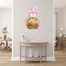 Easter Welcome Door Wreath 3D Bunny Straw Hat Hanging Ornaments For Shop Home Party Garden - Pink - View 3