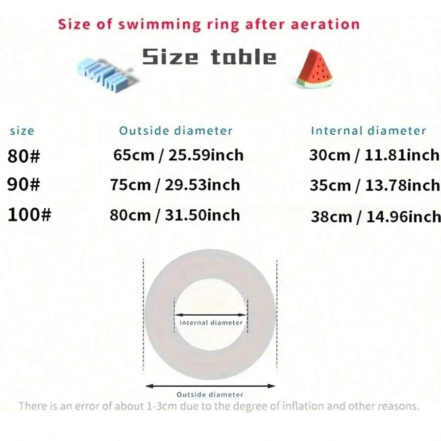 1pc Inflatable Watermelon Design Transparent Blue PVC Floating Swimming Pool Beach Water Tube Swim Ring, Adult Underarm Circle