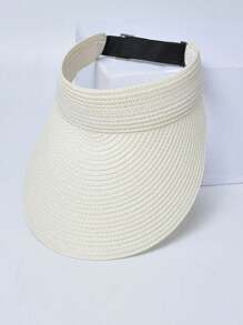 Adjustable Empty Top Straw Hat, New Summer Fashion Unisex UV Protection Foldable Wide Brim Sun Hat, Casual Versatile Bohemian Retro Street Elegant Style, Polyester Fabric, Spring Summer