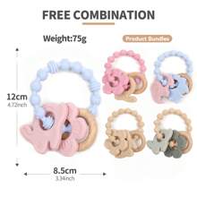 Silicone Wearable Baby Teether - Anti-Eating Hand Design, Never-Drop Wristband Teething Toy, Infant Oral Care & Molar Stick - Wooden Ring Series - View 4