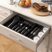 1pc Foldable Cutlery Storage Box, Convenient Utensil Holder Tray, Expandable Drawer Design, Aesthetically - Grey - View 6