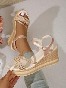 Women's Platform Sandals, Casual Open Toe Thick Sole Shoes, Comfortable Strap Sandals,Summer Outfits,Travel Essential - Champagne - View 2
