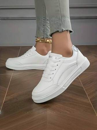 女士时尚防滑白色运动鞋，休闲百搭工作鞋，学生白色帆布鞋，平底舒适运动休闲鞋