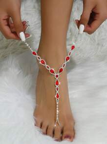 1 pieza Tobillera europea y estadounidense de moda con cristales florales, anillo para el dedo del pie sexy para mujer, adecuado para boda, fiesta en la playa, banquete