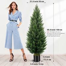 2-Pack Lifelike Cedar Topiary Trees (3/4/5 Ft) With Black Pot UV & Fade Protected Faux Evergreen Plants For Year-Round Indoor/Outdoor Elegance No Maintenance Needed Xmas Cypress Bushes With Container Perfect For Christmas Home & Garden Decor Office Front Door, Wedding, Party - 綠色 - 查看 9
